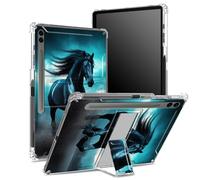 Funda suave para Samsung Galaxy Tab S9 FE Plus de 12.4 pulgadas 2023 SM-X610/ X616B/X618U con soporte para bolígrafo S, parte trasera transparente con caballo negro naturaleza, cubierta de protección