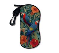 Funda suave tropical para gafas, diseño floral de loros coloridos, fundas de seguridad para gafas de sol con cierre de cremallera, almacenamiento portátil Tr, Con color, 3x7 Inch
