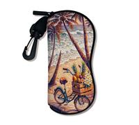 Funda suave tropical para gafas, diseño vintage de bicicleta de playa, fundas de seguridad para gafas de sol con cierre de cremallera, almacenamiento portátil para viajes, Multi, 3x7 Inch