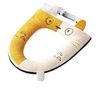 Funda Tapa Vater Fundas cálidas for asiento de inodoro con cremallera y asa elevadora, cojín de gato de dibujos animados, alfombrillas elásticas y lavables.(Color-C)