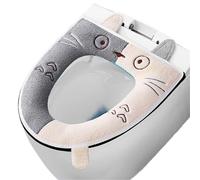 Funda Tapa Vater Fundas cálidas for asiento de inodoro con cremallera y asa elevadora, cojín de gato de dibujos animados, alfombrillas elásticas y lavables.(Color-E)