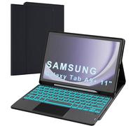 Funda Teclado para Galaxy Tab A9+ 11" - 7 Colores Retroiluminados Desmontable Tableta Cover Inalámbrico con TouchPad - Galaxy Tab A9 Plus 11" 2023 Samsung Recargable AZERTY Francés Carcasa Negro