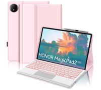 Funda Teclado para Honor Magic Pad 2 12.3 Pulgadas 2024 con Panel Táctil, Retroiluminación de 7 colores, Teclado Español Ñ Bluetooth Magnético Extraíble para Tablet Honor Magic Pad 2 12.3", Rosa