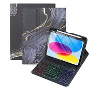 Funda Teclado para iPad A16 11th Generation 2025 and 10th Generation 2022 (11/10.9 inch), con teclado Bluetooth retroiluminado desmontable y funda tipo folio con soporte para el lápiz,Black gold