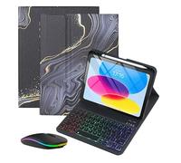 Funda Teclado para iPad A16 11th Generation 2025 and 10th Generation 2022 (11/10.9 inch), con teclado Bluetooth retroiluminado desmontable y funda tipo folio,Ratón con retroiluminación,Black gold