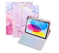 Funda Teclado para iPad A16 11th Generation 2025 and 10th Generation 2022 (11/10.9 inch), con teclado Bluetooth retroiluminado desmontable y funda tipo folio con soporte para el lápiz,Marble powder