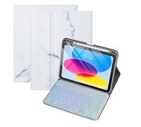 Funda Teclado para iPad A16 11th Generation 2025 and 10th Generation 2022 (11/10.9 inch), con teclado Bluetooth retroiluminado desmontable y funda tipo folio con soporte para el lápiz,Marble white