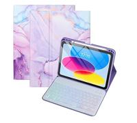 Funda Teclado para iPad A16 11th Generation 2025 and 10th Generation 2022 (11/10.9 inch), con teclado Bluetooth retroiluminado desmontable y funda tipo folio con soporte para el lápiz,Marble purple