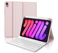 Funda Teclado para iPad Mini 7ª Gen(A17 Pro, 2024) & 6e Gen(2021) 8,3", AZERTY francés Funda Teclado Bluetooth Desmontable con Portalápices para iPad Mini 7/6ª Generación de 8,3 pulgadas, Rosa