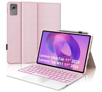 Funda teclado para Lenovo Idea Tab 11" 2025/Idea Tab K11 Gen 2 con teclado táctil multipunto retroiluminación 7 colores AZERTY francés extraíble Bluetooth Keyboard y funda Premium, rosa