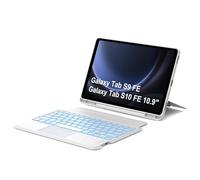 Funda Teclado Samsung Tab S9 FE/S10 FE con Touchpad, Funda Teclado 3 Canales Bluetooth Español Ñ Retroiluminado Magnéticamente Soporte Retrato/Paisaje para Samsung S9 FE/S10 FE 10.9"/S9 11", Blanco