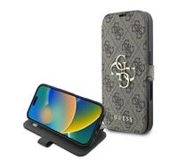 Funda Tipo Bookcase Guess iPhone 16 Plus Braun Dorado Con Logo Soporte