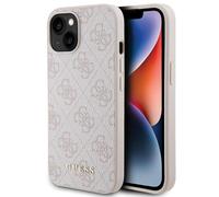 Funda Tipo Carcasa Guess iPhone 15, Cuero Sintético Rosa con Logo Dorado