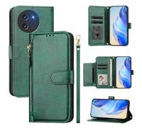 Funda tipo cartera compatible con Doogee Note 59/Note 59 Pro, 5 ranuras para tarjetas, bolsillo con cremallera, funda de piel sintética, cierre magnético, función atril con correa para la muñeca
