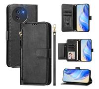 Funda tipo cartera compatible con Doogee Note 59/Note 59 Pro, 5 ranuras para tarjetas, bolsillo con cremallera, funda de piel sintética, cierre magnético, función atril con correa para la muñeca