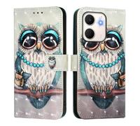 Funda tipo cartera compatible con OPPO A5X 4G/OPPO A5X 5G, funda de piel sintética de alta calidad, con tapa y diseño creativo 3D, funda protectora con función atril, collar de búho