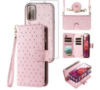 Funda tipo cartera compatible con Samsung Galaxy S20 FE 5G de 6.5 pulgadas, protector de pantalla con cremallera, correa cruzada, tarjetero con purpurina, funda para teléfono para S 20 EF UW 2022