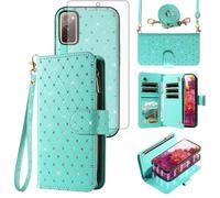 Funda tipo cartera compatible con Samsung Galaxy S20 FE 5G de 6.5 pulgadas, protector de pantalla con cremallera, correa cruzada, tarjetero con purpurina, funda para teléfono para S 20 EF UW 2022