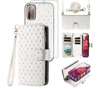 Funda tipo cartera compatible con Samsung Galaxy S20 FE 5G de 6.5 pulgadas, protector de pantalla con cremallera, correa cruzada, tarjetero con purpurina, funda para teléfono para S 20 EF UW 2022