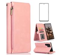 Funda tipo cartera compatible con Samsung Galaxy S22 Ultra 5G SM-S908U, protector de pantalla de vidrio templado y cremallera, piel retro, tarjetero, soporte, accesorios para S22Ultra de 6.8 pulgadas