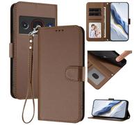 Funda tipo cartera compatible con ZTE Blade A75 Pro 5G, funda delgada de cuero con ranuras para tarjetas, correa de muñeca y soporte, funda protectora a prueba de golpes para hombres y mujeres (marrón