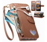 Funda Tipo Cartera con Cremallera para OPPO A6 Pro 4G/5G, Bolsillo con Soporte, Correa de muñeca, Carcasa con Estampado de Amor para OPPO A6 Pro 4G/5G-Marrón
