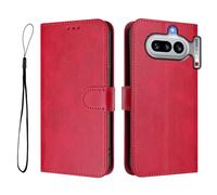 Funda tipo cartera con textura de cuero vacuno con bloqueo RFID para Nothing Phone 4A-PU con tarjetero, correa de muñeca, soporte y cierre magnético, antirrobo a prueba de golpes, color rojo rosa