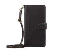 Funda tipo cartera cruzada para iPhone 16 Pro con tarjetero de piel sintética con tapa y correa ajustable para iPhone 16 Pro, color negro