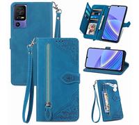 Funda tipo cartera de cuero premium compatible con Alcatel TCL 40 SE, funda magnética abatible para teléfono [Funda interior de TPU a prueba de golpes] Funda para teléfono, correa W (azul)