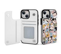 Funda tipo cartera de Mickey Mouse compatible con iPhone 14, funda tipo folio de piel sintética con tarjetero, soporte y cierre magnético.