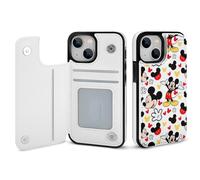 Funda tipo cartera de Mickey Mouse compatible con iPhone 14, funda tipo folio de piel sintética con tarjetero, soporte y cierre magnético.
