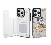 Funda tipo cartera de Mickey Mouse compatible con iPhone 14 Pro, funda abatible de piel sintética con tarjetero, soporte y cierre magnético.