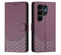 Funda tipo cartera de piel con relieve de panal para Blackview Wave 10, con bloqueo RFID, ranuras para tarjetas, soporte, cierre magnético y correa de muñeca, A06 violeta