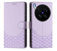 Funda tipo cartera de piel con relieve de panal para VIVO X300 ULTRA 5G, con bloqueo RFID, ranuras para tarjetas, soporte, cierre magnético y correa de muñeca, A05 morado