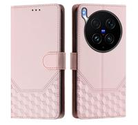 Funda tipo cartera de piel con relieve de panal para VIVO X300 ULTRA 5G, con bloqueo RFID, ranuras para tarjetas, soporte, cierre magnético y correa de muñeca, color rosa A02