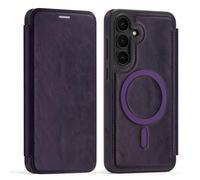 Funda tipo cartera de piel sintética con bloqueo RFID, tapa magnética, compatible con Samsung Galaxy S23 FE, ranura para tarjetas, a prueba de golpes, para mujeres y hombres (morado oscuro)