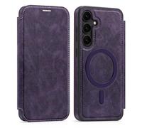 Funda tipo cartera de piel sintética con bloqueo RFID, tapa magnética, compatible con Samsung Galaxy S23 Plus, ranura para tarjetas, a prueba de golpes, para mujeres y hombres (morado oscuro)