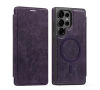 Funda tipo cartera de piel sintética con bloqueo RFID, tapa magnética, compatible con Samsung Galaxy S23 Ultra, ranura para tarjetas, a prueba de golpes, para mujeres y hombres (morado oscuro)