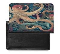 Funda tipo cartera de piel sintética con diseño abstracto de pulpo Kraken para pasaporte, libro de pasaporte, para viajes imprescindibles