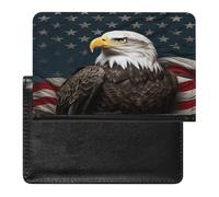 Funda tipo cartera de piel sintética con diseño de águila calva americana sentada en la bandera para pasaporte, funda para pasaporte, libro de pasaporte, para viajes imprescindibles