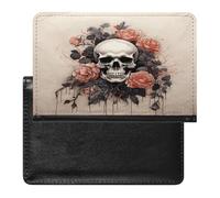 Funda tipo cartera de piel sintética con diseño de calavera antigua y flores para pasaporte, libro de pasaporte, para viajes imprescindibles