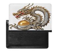 Funda tipo cartera de piel sintética con diseño de dragón chino con perla para pasaporte, libro de pasaporte, para viajes imprescindibles