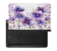 Funda tipo cartera de piel sintética con diseño de flores moradas en acuarela para pasaporte, libro de pasaporte para viajes imprescindibles