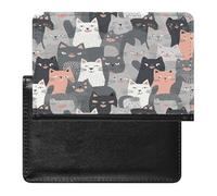Funda tipo cartera de piel sintética con diseño de gatos grises para pasaporte, libro de pasaporte, tarjetero, imprescindible para viajes
