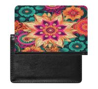 Funda tipo cartera de piel sintética con diseño de mandala bohemio y flores coloridas para pasaporte, libro de pasaporte, tarjetas para viajes imprescindibles