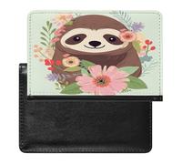 Funda tipo cartera de piel sintética con diseño de perezoso y flores para pasaporte, libro de pasaporte, para viajes imprescindibles