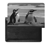 Funda tipo cartera de piel sintética con diseño de pingüino de pie en la playa para pasaporte, libro de pasaporte para viajes imprescindibles