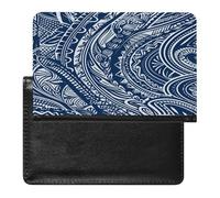 Funda tipo cartera de piel sintética con patrón tribal maorí polinesio azul para pasaporte, libro de pasaporte, tarjetero, imprescindible para viajes