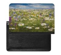 Funda tipo cartera de piel sintética para pasaporte, diseño de flores de prado de primavera