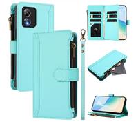 Funda tipo cartera para Boost MobIle Celero 5G SC(SN339D) con correa a prueba de golpes de cuero de primera calidad, cartera con cremallera, 9 ranuras para tarjetas, color verde menta